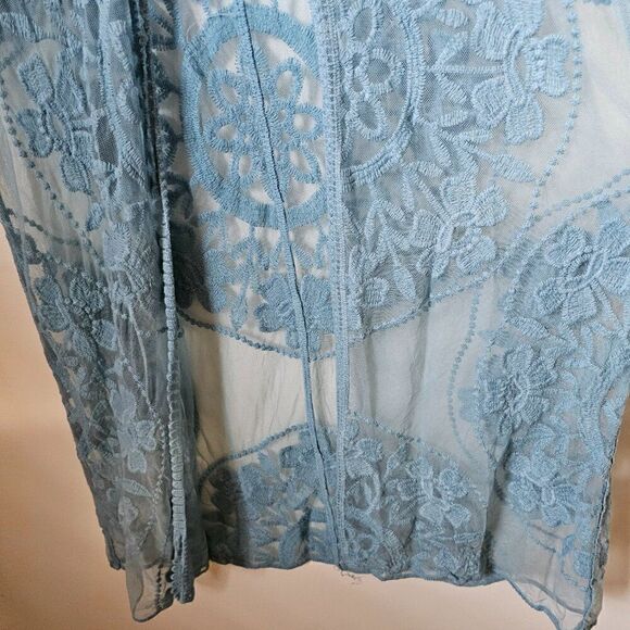 EUC FORGOTTEN GRACE LIGHT BLUE LACE/EMBROIDERED LONG DUSTER KIMONO JACKET S/M - Picture 8 of 12